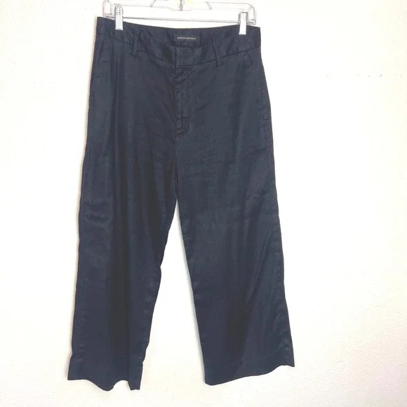 Banana Republic Black Wide‎ Leg Crop Linen Blend Pants Women Size 10