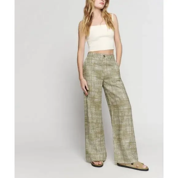 Reformation 'Jameson' Green Linen Wide Leg Pant Size 2