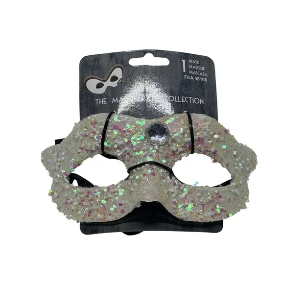 NEW Glitter Glam Masquerade Mask Pink Sequin Rhinestone Beaded Partywear Festive