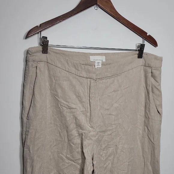 H&M Taupe Linen Blend Cropped Capri Wide Leg Trousers