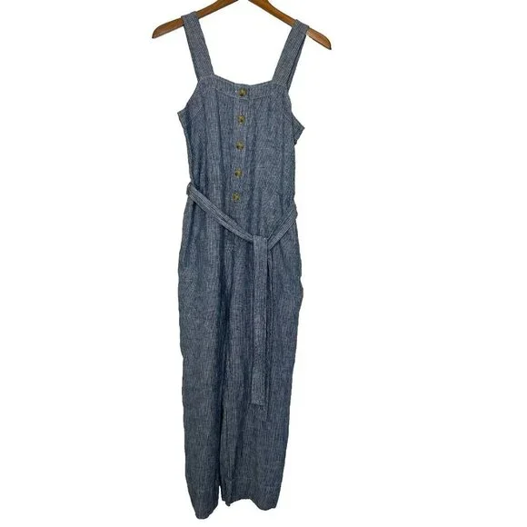 Everlane Linen Jumpsuit‎ Blue Pinstriped Size 0