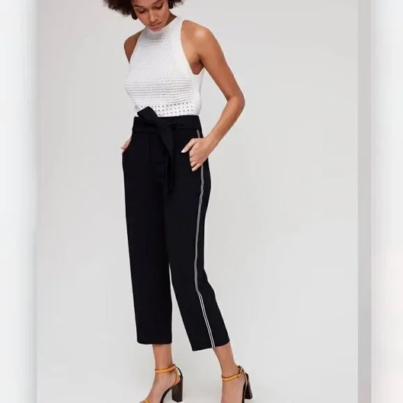 Aritzia Wilfred Women Size 2 Tie Front High Rise Cropped Ankle Blue Pants Belted