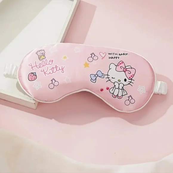 new Hello Kitty Sanrio Pink Sleep Mask Satin Travel Beauty Fashion Care Printed