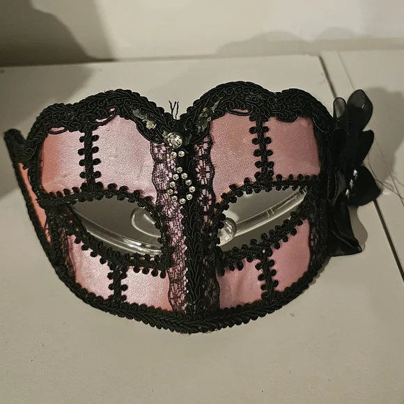Elegant Pink and Black Lace Masquerade Mask, Eyes Wide Shut, Alluring