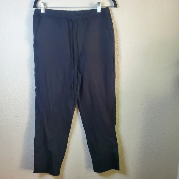 Zara Black Light Flowy Comfort Drawstring Pants XS Faux Linen Blend Sheer Casual
