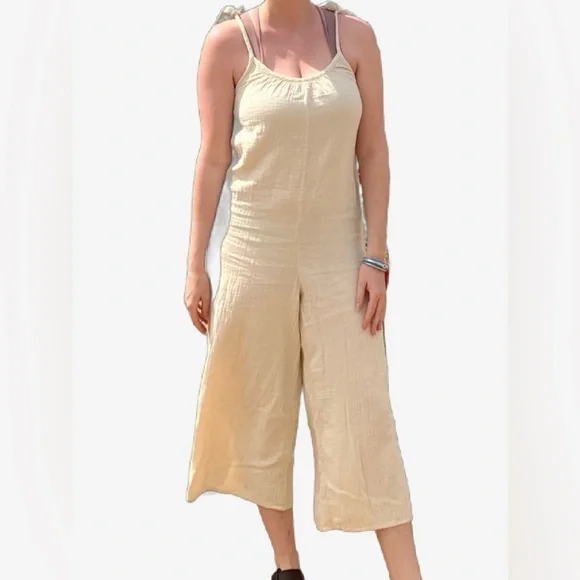Aritzia Wilfred Free Cream Gauze Wide Leg Jumpsuit Organic Cotton Small