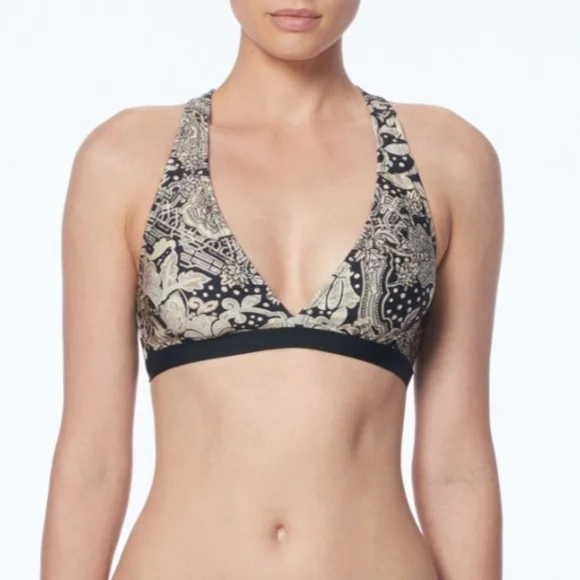 Carmen‎ Marc Valvo bikini top black crisscross back strappy Large