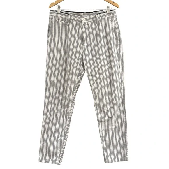 Zara Striped Tapered Fit Trouser‎ Cropped Pants Cotton Blend Pockets32 Preppy