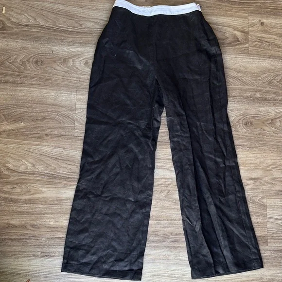 Reformation 100% Linen Black Wide Leg Pants with White Waistband Size: 6