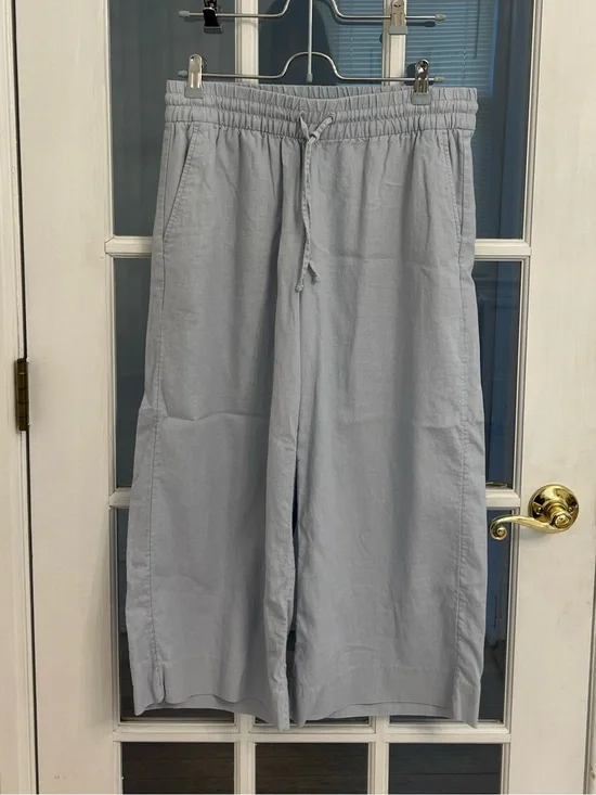 BANANA REPUBLIC Women’s Light Blue Linen Blend Drawstring Wide Leg Crop Pants