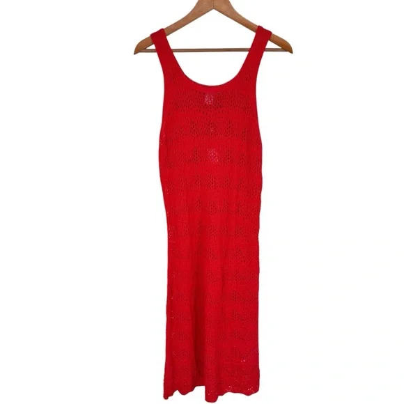 C&C California Red Crochet Knit Coverup Dress size Large Sleeveless Tank Scoop