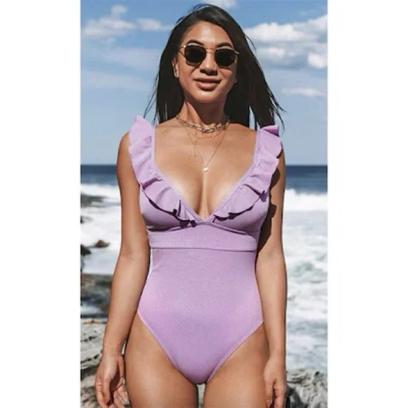 Women One Piece Swimsuit Tummy Control Bathing Suit Ruffled Swimwear XL NWT