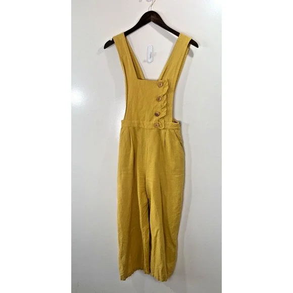 Zara Womens Linen Blend Overalls XS Cottagecore Country Prairie Twee Breathable