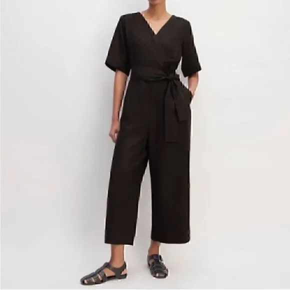 NEW Everlane The Linen Cross Front Jumpsuit Black 6 Sustainable Minimalist‎