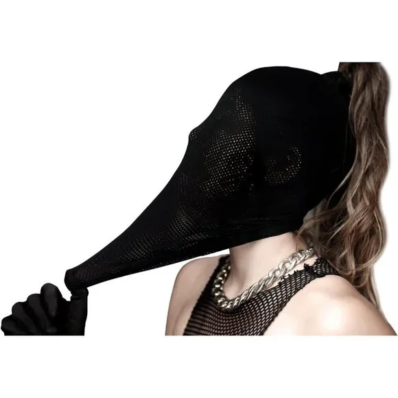 🆕Women Black Lace Hole Face Mask Gothic Sexy Halloween Spandex Cosplay Mask