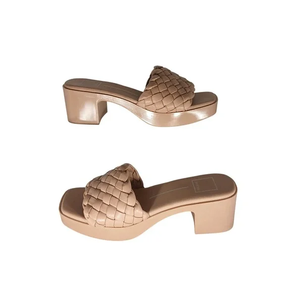 Dolce Vita Woven Platform Slide Sandals 9 Nude Tan Cafe Block Heel Mules Boho
