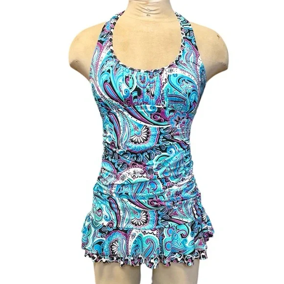 Apt 9 Swim Dress Swimdress One Piece Swimsuit Paisley S Small