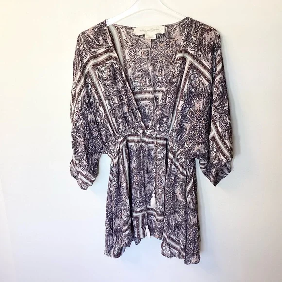 Treasure & Bond Short Sleeve Boho Pullover Swim Beach Coverup - One Size