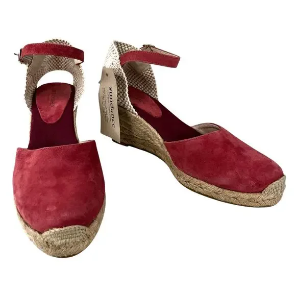 Ilse Jacobsen Wedge Espadrille Sandals Pink Suede 40 New