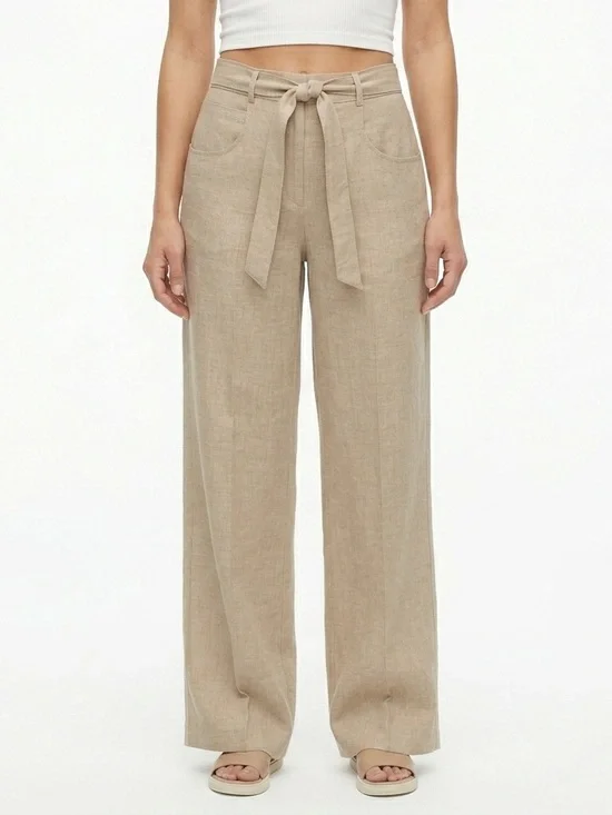 BANANA REPUBLIC High-Rise Wide-Leg Coastal Grandma Linen Pants Tie-Waist Size 8
