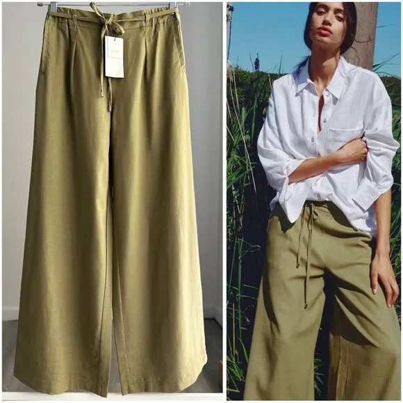 ZARA WIDE LEG LINEN PANTS WITH BELT