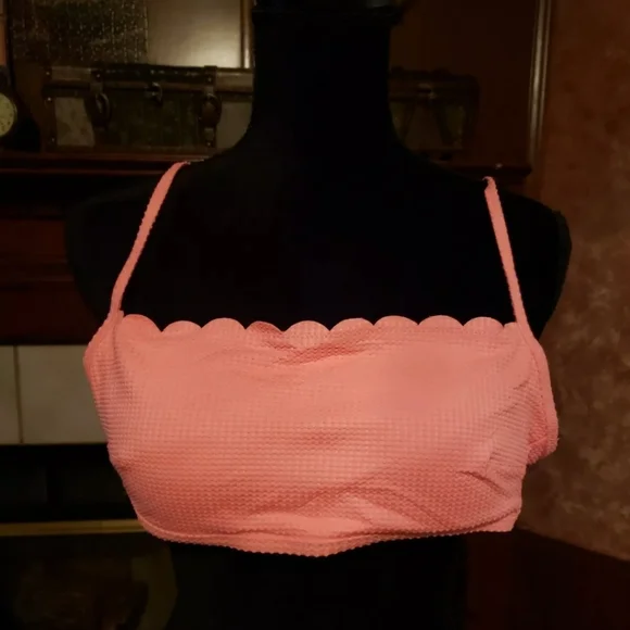 Aerie Waffle Scalloped Bandeau Bikini Top Women's Size Small