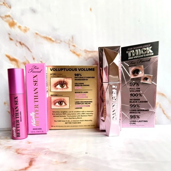 Too Faced Naturally Better Than Sex and Damn Girl! Black Mascara Travel Size NWT