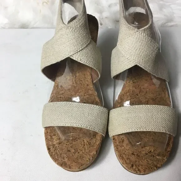 Lucky Brand cork wedge khaki elastic sandals SZ10w