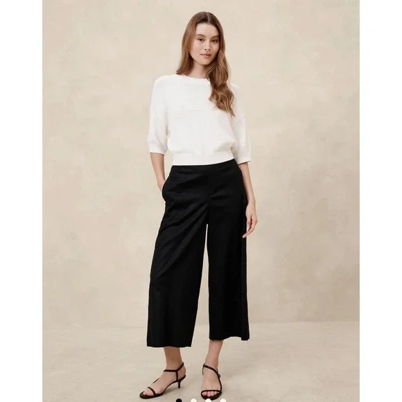 New Banana‎ Republic Pants XL Wide Leg Cropped Easy Linen Blend Flowy Black NWT