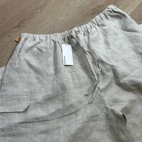 NWT Reformation 100% Linen Ethan Relaxed Fit Cargo Wide Leg Pant in Oatmeal