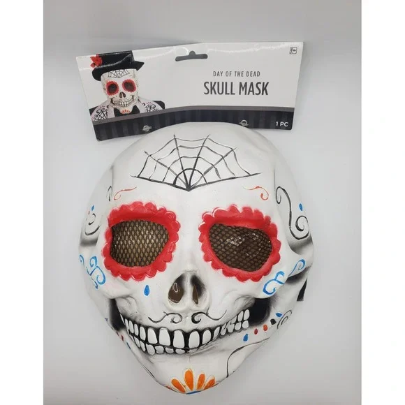 Day of the Dead Skull‎ Mask Full Face White Floral Halloween Masquerade NWT