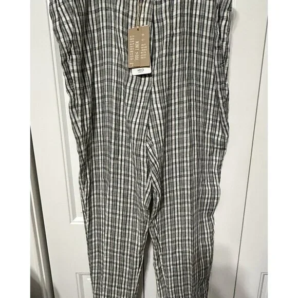 MNG by Mango Linen Pant Plaid Womens 12 Black White NEW Ankle