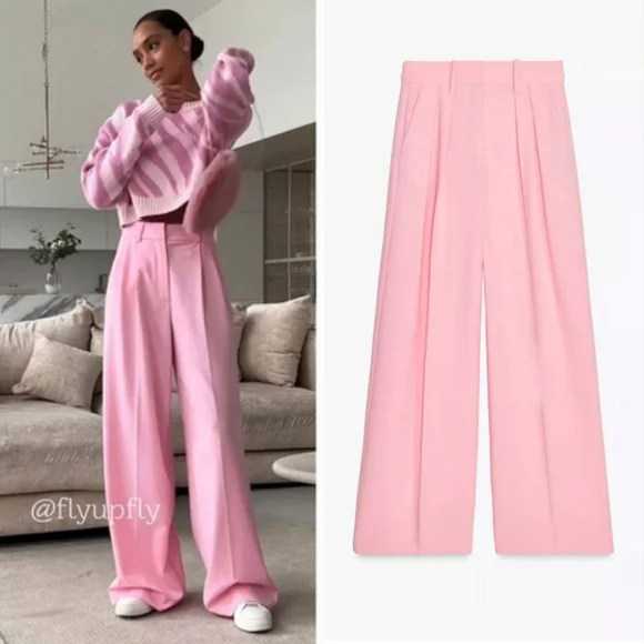 Zara Wide Leg Pants Pastel Pink Size L