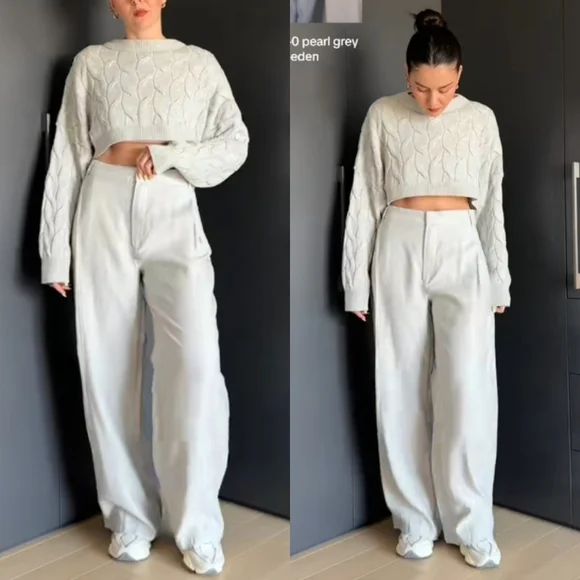 Zara HighWaist Pants Wide Grey Size S