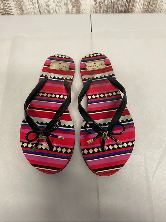 kate spade Striped Pink & Black Bow Flip Flop Sandals