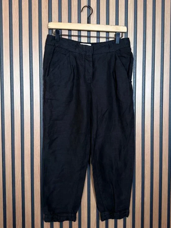 Wilfred Pants 2 Womens Black Chambray Linen Flat Front Cropped Trousers