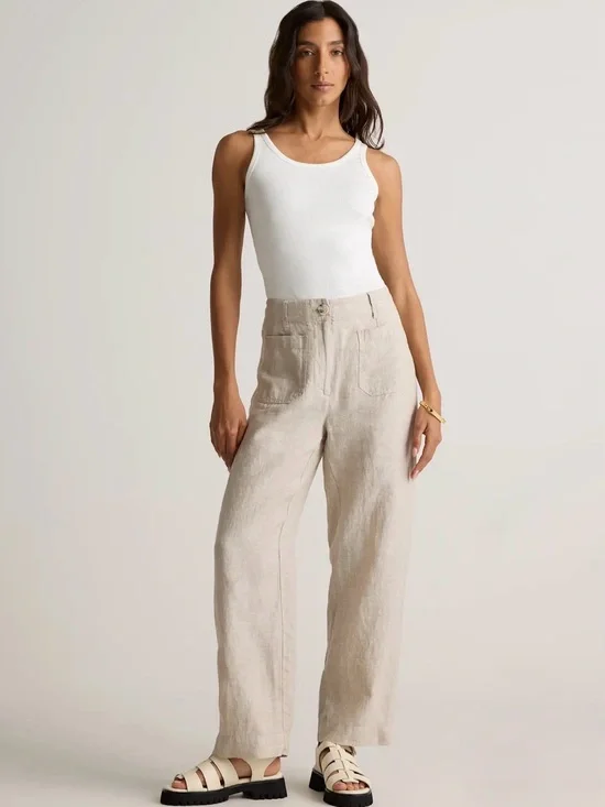Quince Women’s 10 100% European Linen Wide Leg Trouser Pants Flax 10 Tan Classic