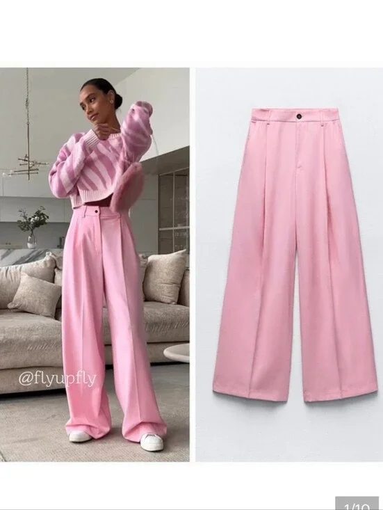 Zara Wide Legs Pants Pink Size XS