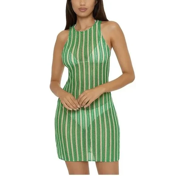NWT Becca Crochet Retro Cabo Scoop Neck Dress Swim Cover-Up Bright Green Size M