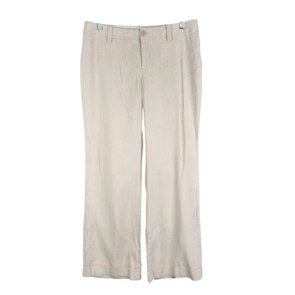 Womens Beige Banana Republic Wide Leg Pants Linen Blend Jackson Fit Stretch 8