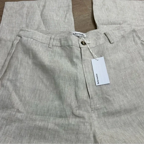 NWT NEW Reformation 100% Linen Freddie Straight Leg Trouser Pant in Oatmeal