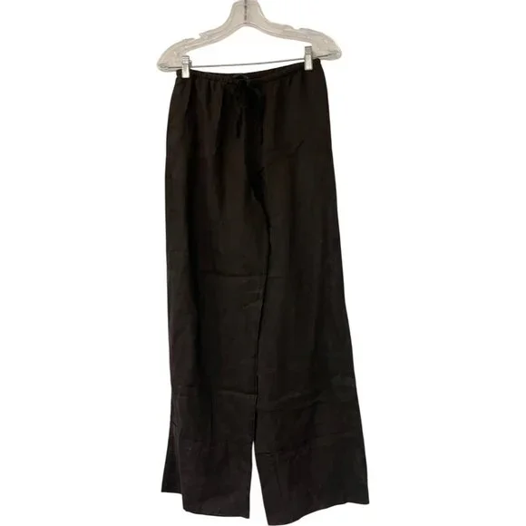 Zara Women Pants XS Brown Drawstring Waist Wide Leg High Rise Linen 2731/112 NWT