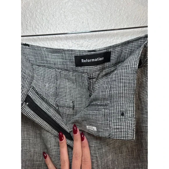 Reformation 100% Linen Houndstooth Wide Leg Pants Black White Size‎ 4