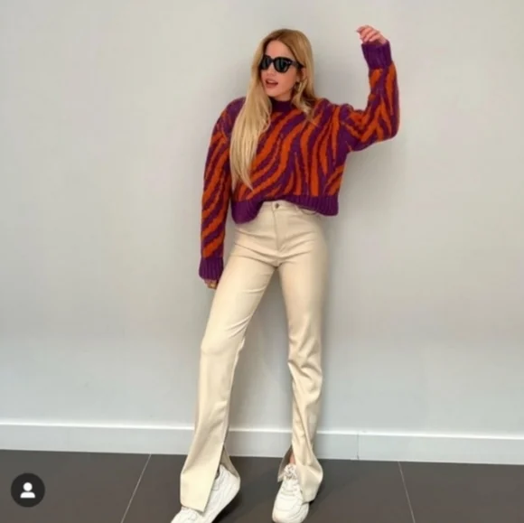 Zara Faux Leather Cream Pants Slit
