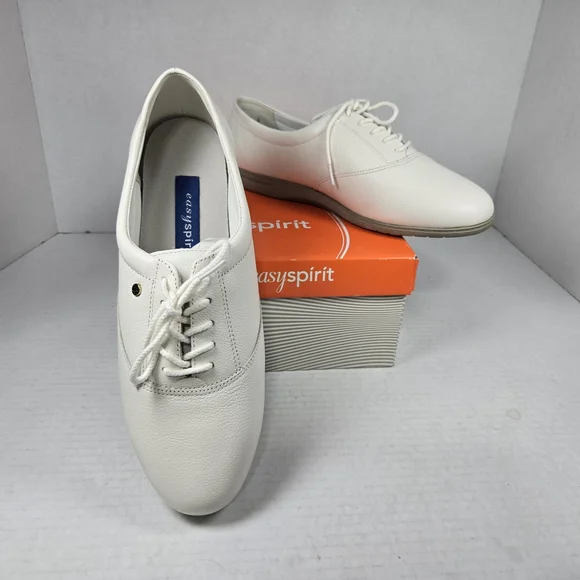 Easy Spirit Motion Faux Leather White Lace-Up Oxford Shoes Women's Size 8 D Wide