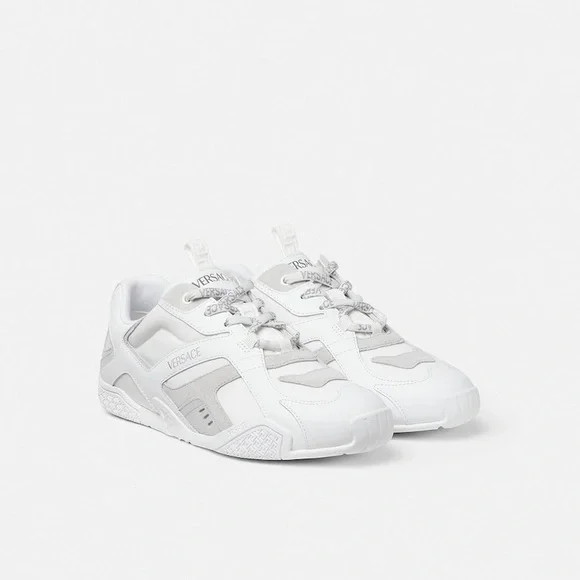 New Authentic Galaxia suede-trimmed leather Versace White Logo-Trim Sneakers