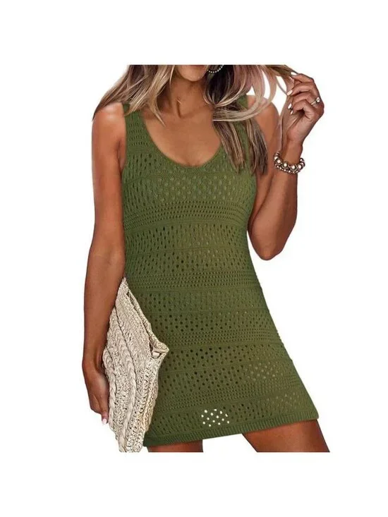 Crochet Knit Cover-Up Dress with Side Slit