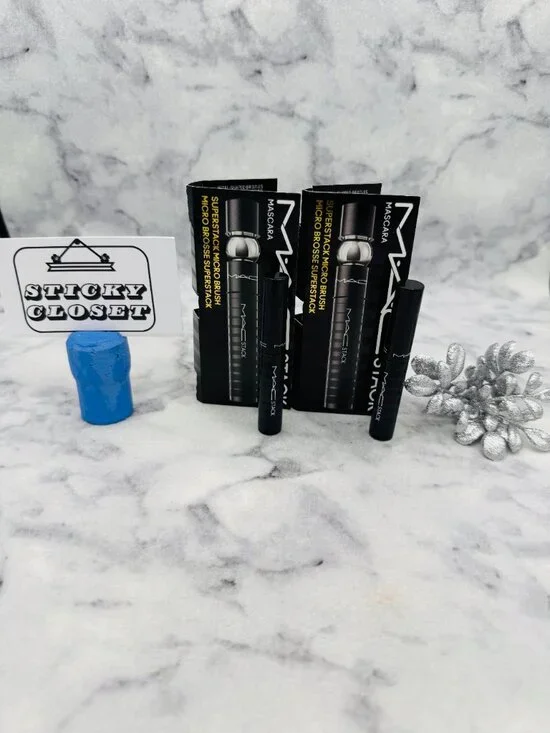 MAC Beauty Gift Set-Stack Mascara SuperStack Mega Brush Black,Travel-2pc-NEW