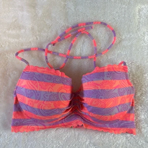 Victoria's Secret Pink and Purple Underwire Swim Top Size 32D