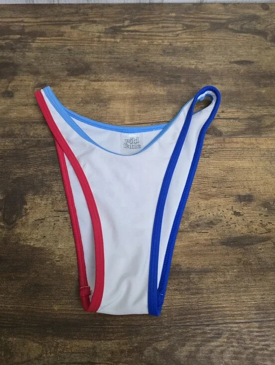 Wild Fable White Bikini Bottom with Red & Blue Trim Womens Size XXS